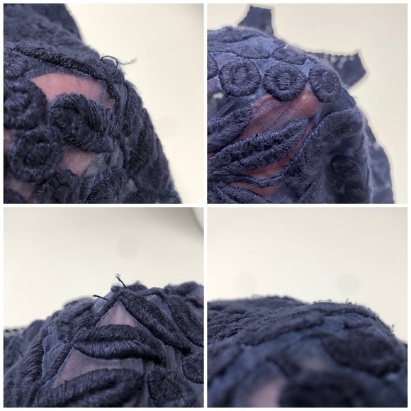 YOANA Baraschi BHLDN Navy Embroidered Floral Leaf Lace 100% Silk Cocktail Dress - Picture 16 of 16